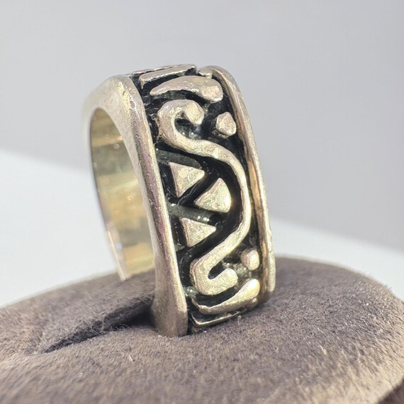 Scroll Design Squared Band VTG Solid Sterling Sil… - image 5