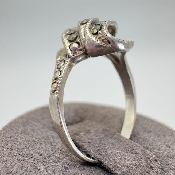 Marcasite Freeform Statement Ring VTG Solid Sterl… - image 6
