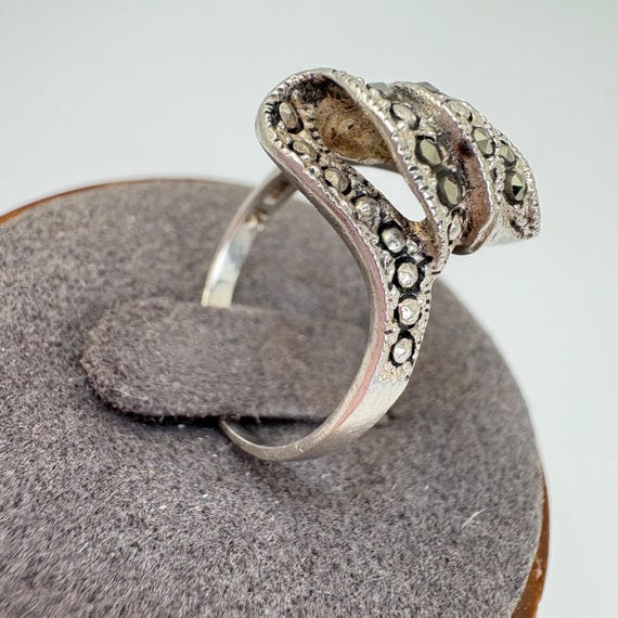 Marcasite Freeform Statement Ring VTG Solid Sterl… - image 3