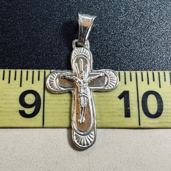 Solid Sterling Silver 925 Crucifix Textured Borde… - image 6