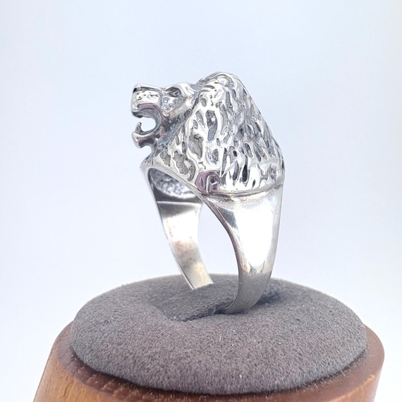 Three Dimensional Lion Head Statement Ring VTG St… - image 3
