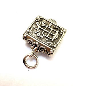 VTG Sterling Silver 925 Holy Bible Charm Praying Angel Baby Jesus Inside .75&quot;