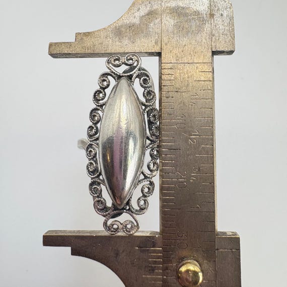 Marquise Scroll Border Statement Ring VTG Silver … - image 12