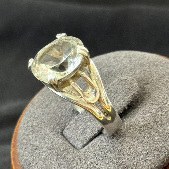 VTG Sterling Silver 925 Faceted Oval Crystal Prong Set