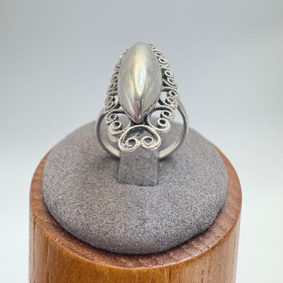 Marquise Scroll Border Statement Ring VTG Silver … - image 6
