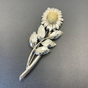 VTG Sterling Silver 925 Jasper Bezel Set Sunflower Design Brooch Size 3&#39;&#39; Length