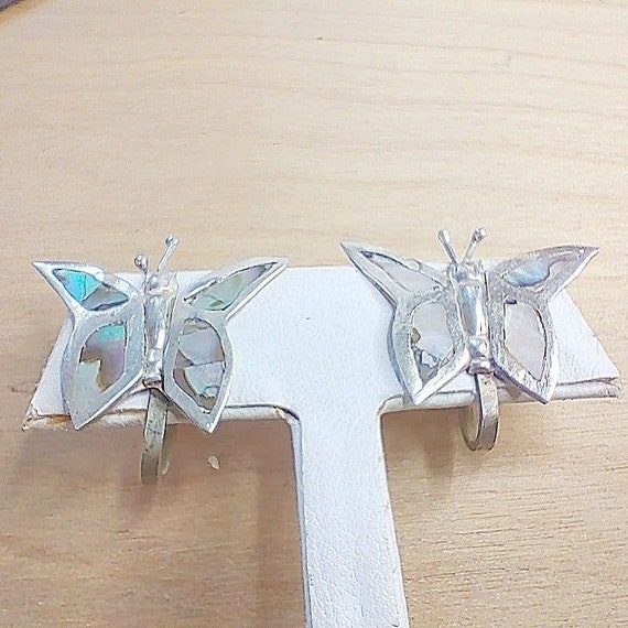 Sterling Silver Abalone Butterfly Earrings - image 2