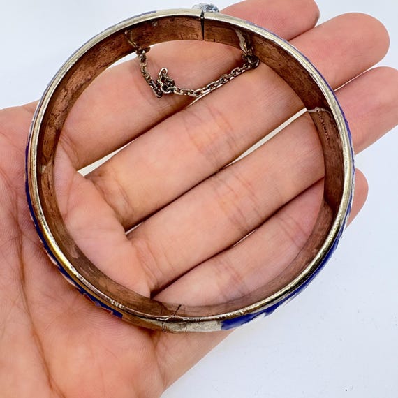 Floral Enamel Sterling Silver 925 Hinged Bangle Bracelet Size 7.5" Fit View 6