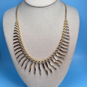 VTG Tri-Color Gold Over Sterling Silver Wavy Fringe Necklace Size 18&#39;&#39; Length