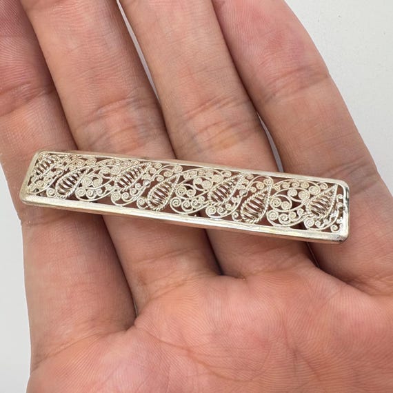 Germany Scroll Design Bar Pin Rectangle Signed VT… - image 2