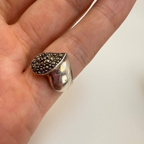 Marcasite Heart Statement Ring VTG Solid Sterling… - image 7