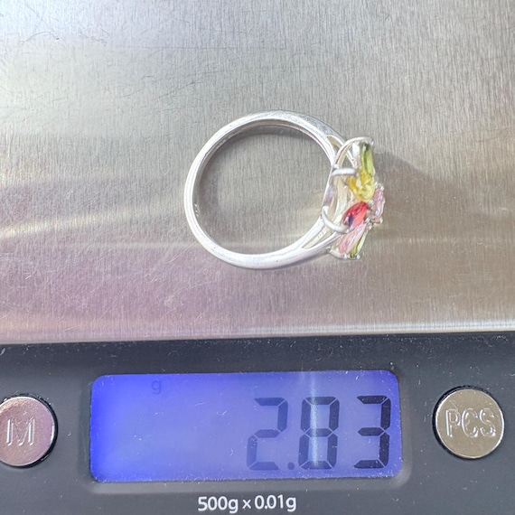 Multi-Gemstone Flower Design Statement Ring VTG S… - image 8