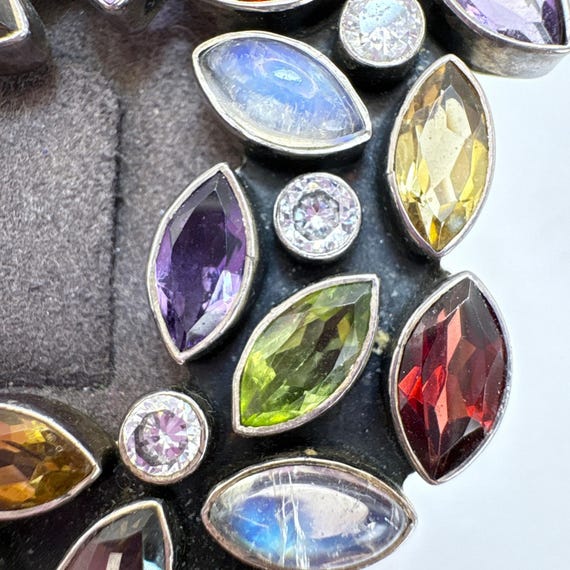 VTG Solid Sterling Silver 925 Multi-Gemstone Circ… - image 2