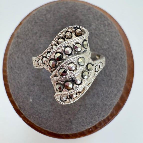 Marcasite Freeform Statement Ring VTG Solid Sterl… - image 1