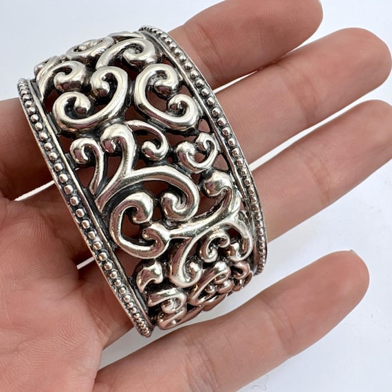 Openwork Scroll Design Beaded Border Cuff Bracele… - image 7