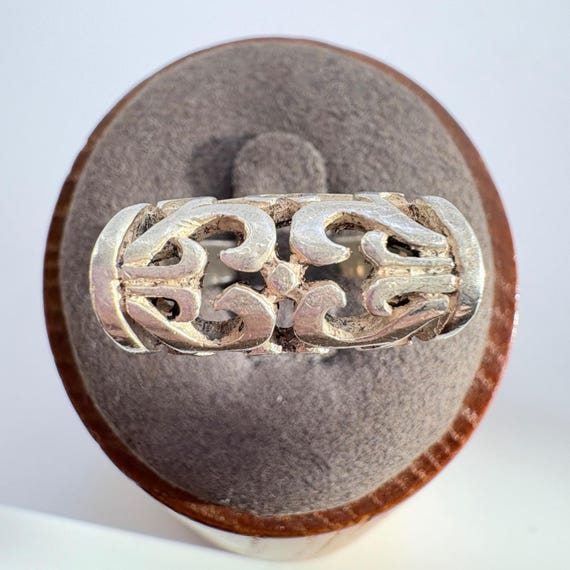 Openwork Scroll Design Band Ring VTG Solid Sterli… - image 1