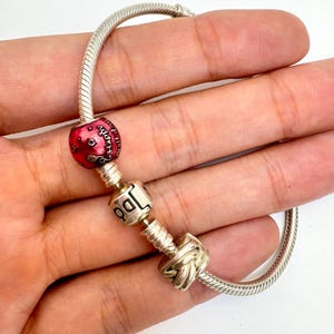 VTG Pandora Sterling Silver 925 Charm Bracelet Happy Birthday Charm Scroll Charm