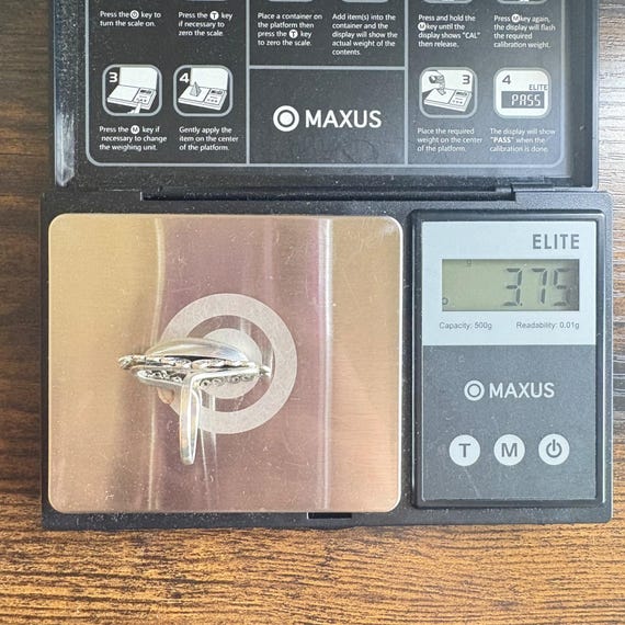 Marquise Scroll Border Statement Ring VTG Silver … - image 11