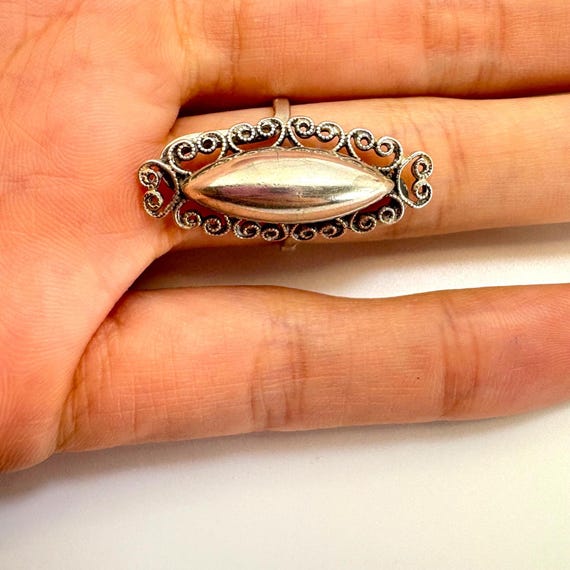 Marquise Scroll Border Statement Ring VTG Silver … - image 8