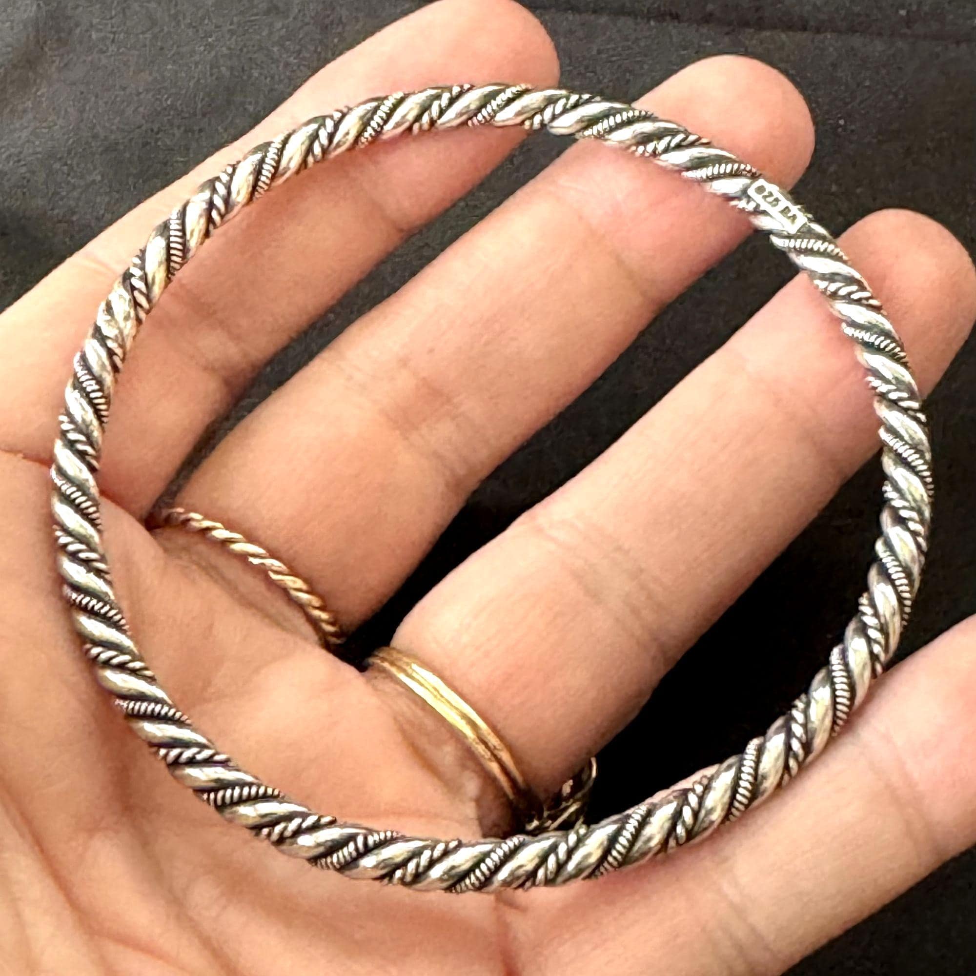 Solid Sterling Silver Double Twist Design Cable Bangle Bracelet