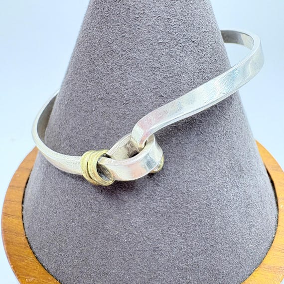VTG Two Tone Solid Sterling Silver 925 Hook Bangl… - image 2