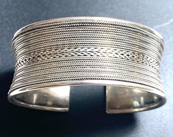 ヴィンテージ！Silver Rope Wavy Cuff ブレスレット VTG Sterling Silver 925 Textured Twist Rope Design Cuff