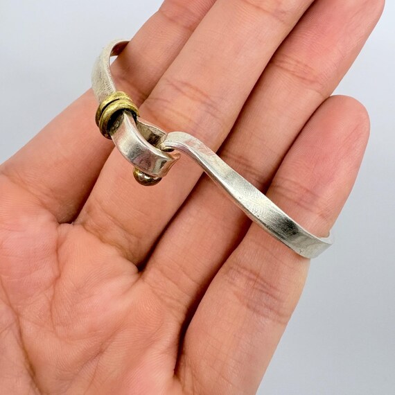 VTG Two Tone Solid Sterling Silver 925 Hook Bangl… - image 5