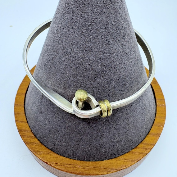 VTG Two Tone Solid Sterling Silver 925 Hook Bangl… - image 1