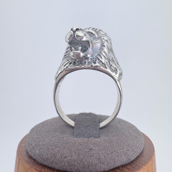 Three Dimensional Lion Head Statement Ring VTG St… - image 2
