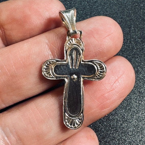Solid Sterling Silver 925 Crucifix Textured Borde… - image 4