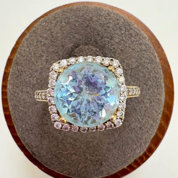 Seta Sterling Silver 925 Blue Topaz Cubic Zirconia Halo Statement