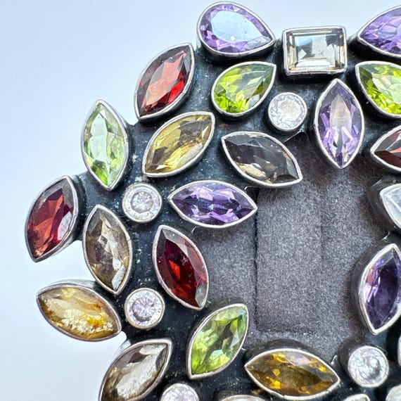 VTG Solid Sterling Silver 925 Multi-Gemstone Circ… - image 3