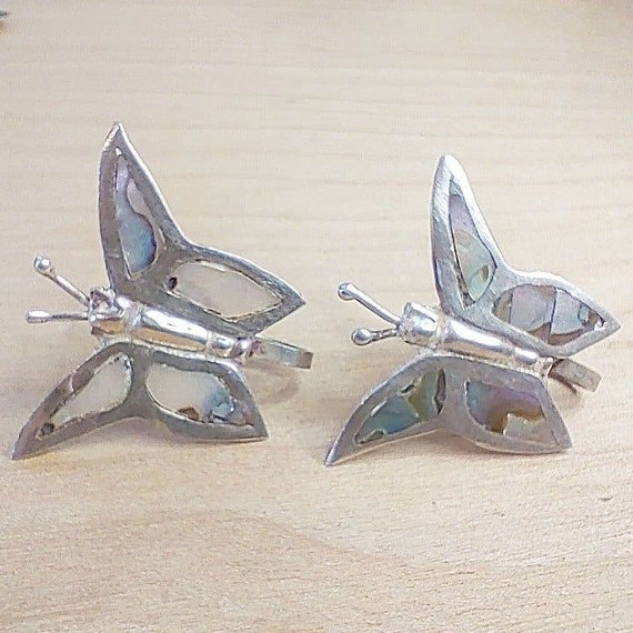 Sterling Silver Abalone Butterfly Earrings - image 1