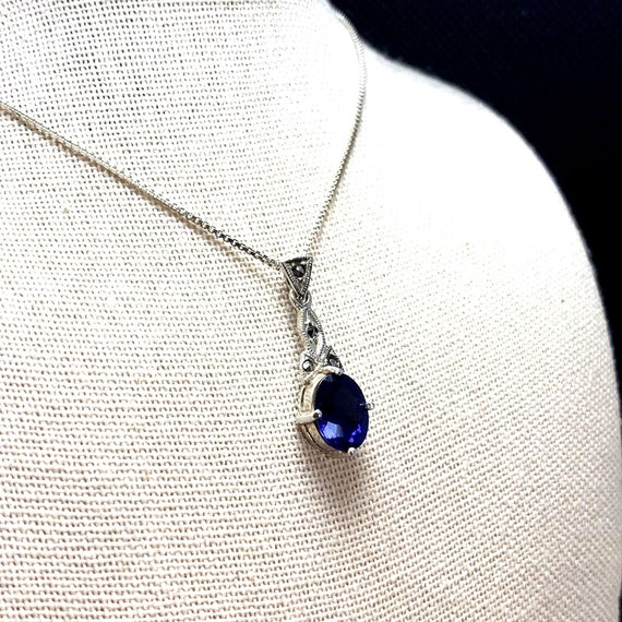 VTG Solid Sterling Silver 925 Synthetic Sapphire … - image 3