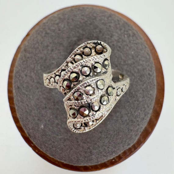 Marcasite Freeform Statement Ring VTG Solid Sterl… - image 8