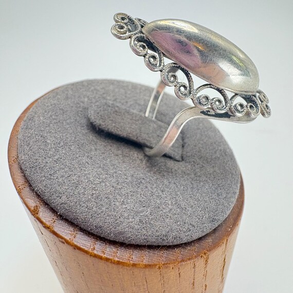 Marquise Scroll Border Statement Ring VTG Silver … - image 2