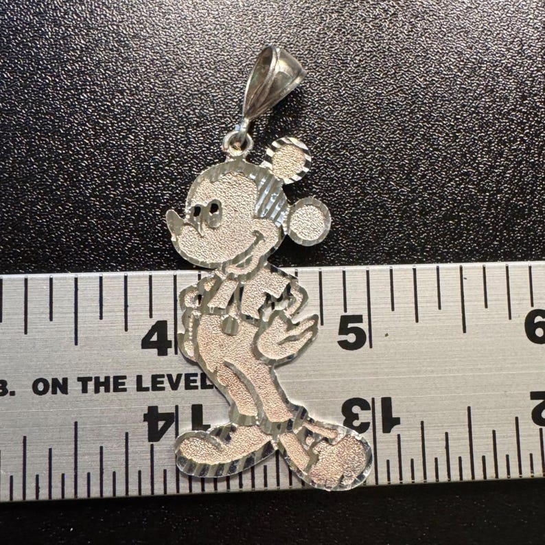 Solid Sterling Silver 925 Textured Mickey Mouse Pendant Size 2.5" Length image 6