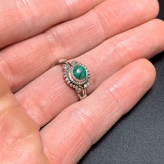 Malachite Beaded Scroll Design Statement Ring Ste… - image 5