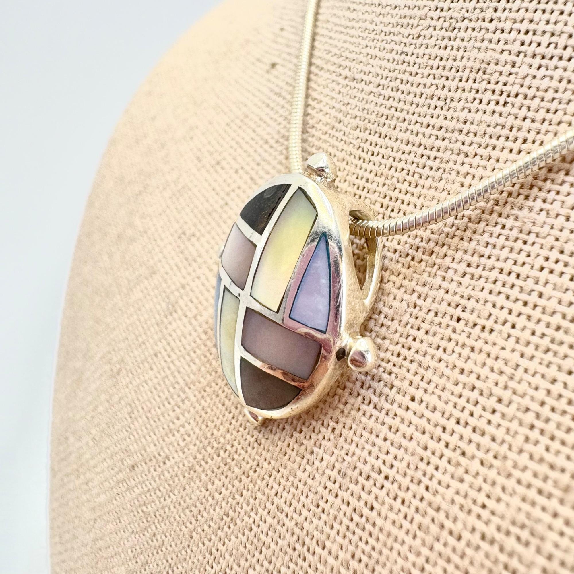 VTG Sterling Silver 925 Mother of Pearl Inlay Pendant