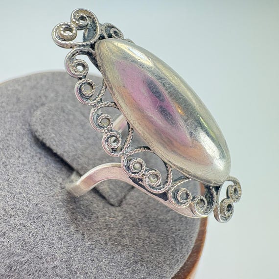 Marquise Scroll Border Statement Ring VTG Silver … - image 4