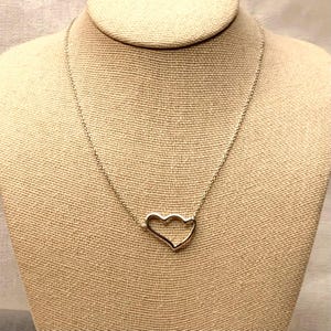 VTG Sterling Silver 925 Abstract Double Heart Pendant Necklace Size 17&#39;&#39; Length