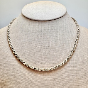 VTG Sterling Silver 925 Rope Chain Necklace Lobster Clasp Size 18&quot; Length