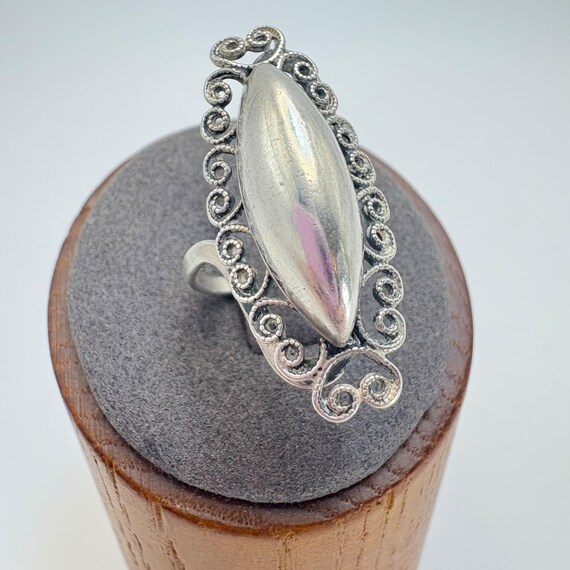 Marquise Scroll Border Statement Ring VTG Silver … - image 7
