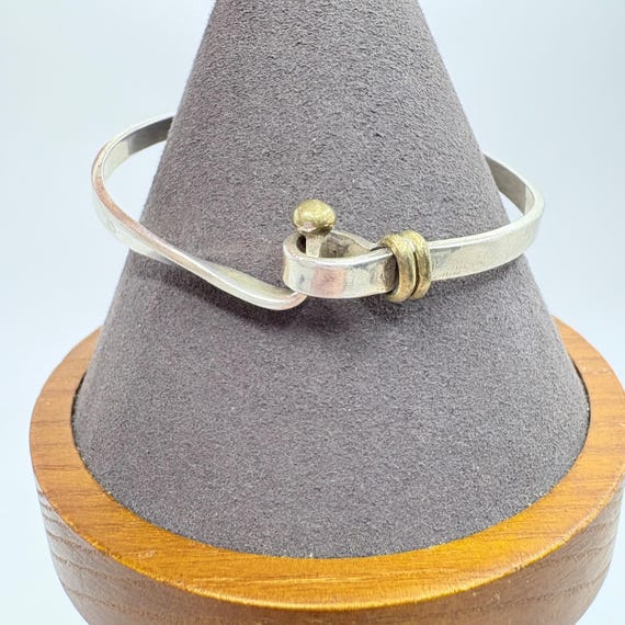 VTG Two Tone Solid Sterling Silver 925 Hook Bangl… - image 3