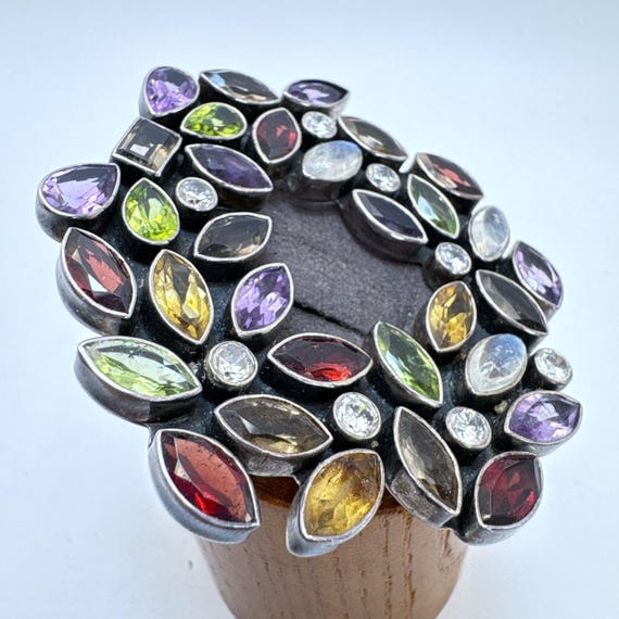 VTG Solid Sterling Silver 925 Multi-Gemstone Circ… - image 6