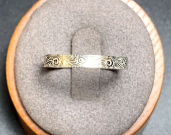 VTG Solid Sterling Silver 925 Engraved Scroll Design Band 3mm Ring Size 8.75