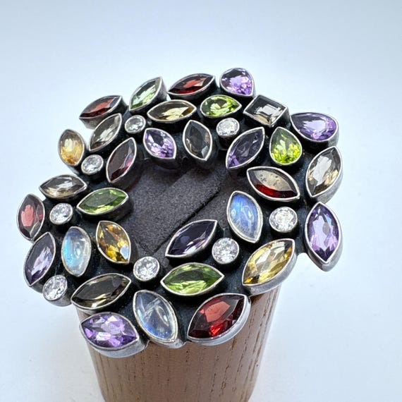 VTG Solid Sterling Silver 925 Multi-Gemstone Circ… - image 4
