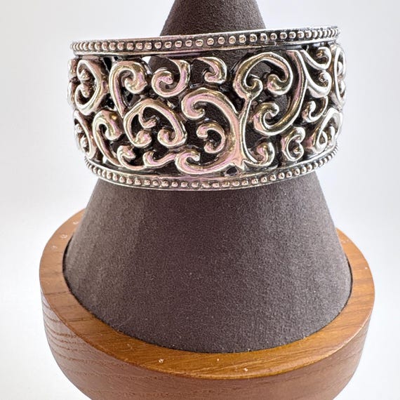 Openwork Scroll Design Beaded Border Cuff Bracele… - image 3