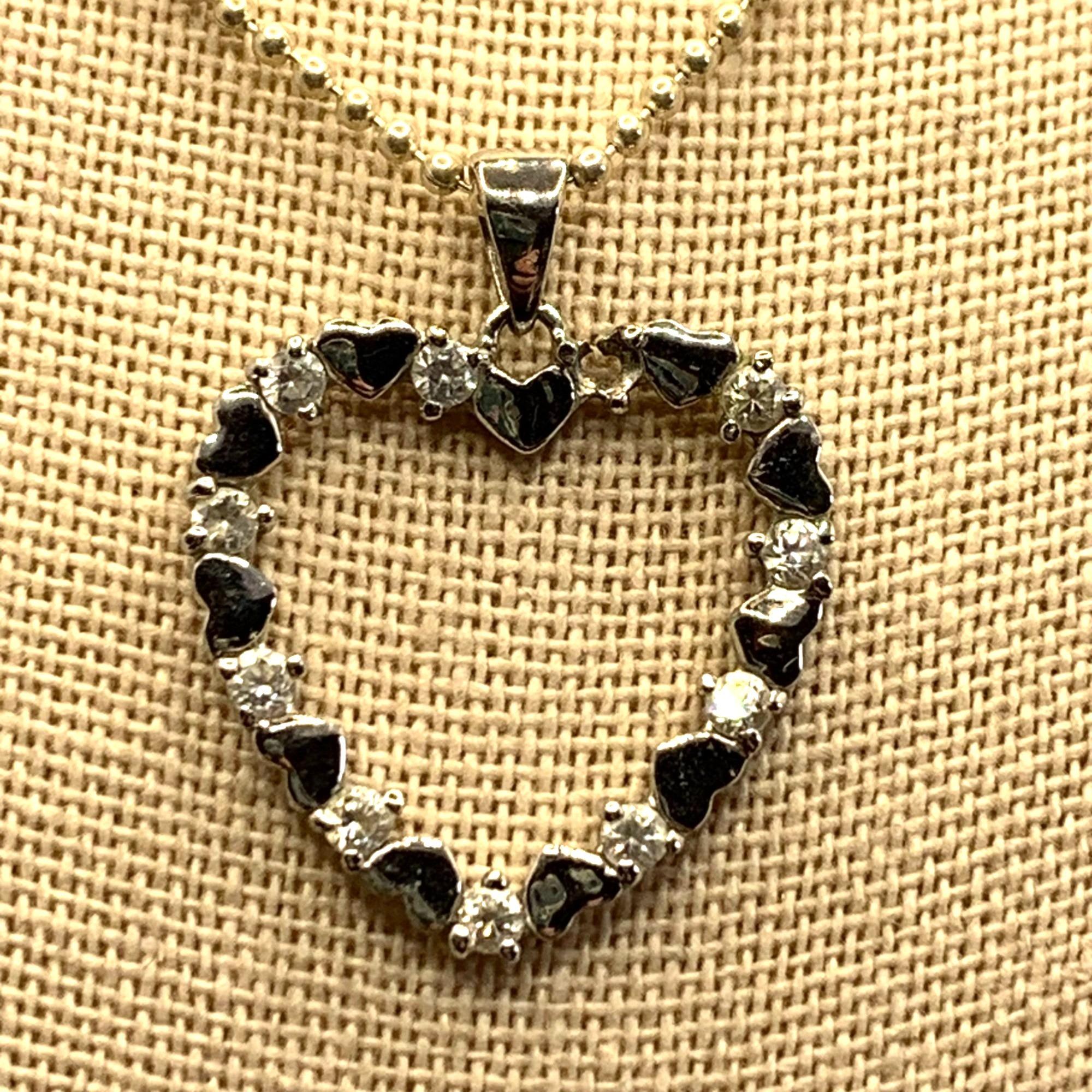 VTG Sterling Silver 925 Cubic Zirconia Heart Shaped Pendant