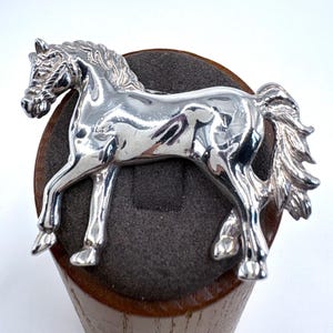 Horse Brooch Three Dimensional Solid Sterling Silver 925 Size 2" Length